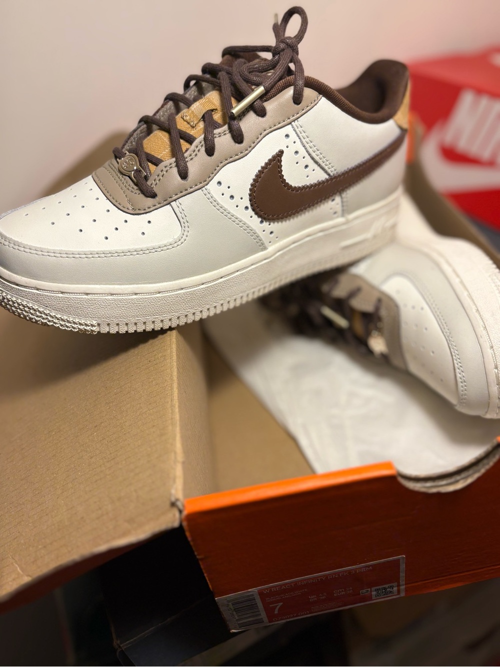 Kids' Leather Low-Top Sneakers in Cream and Brown